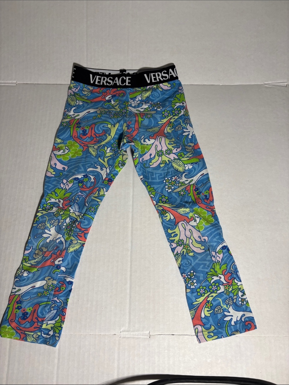 Versace Kids Blue Multicolor Baroque Print Leggings